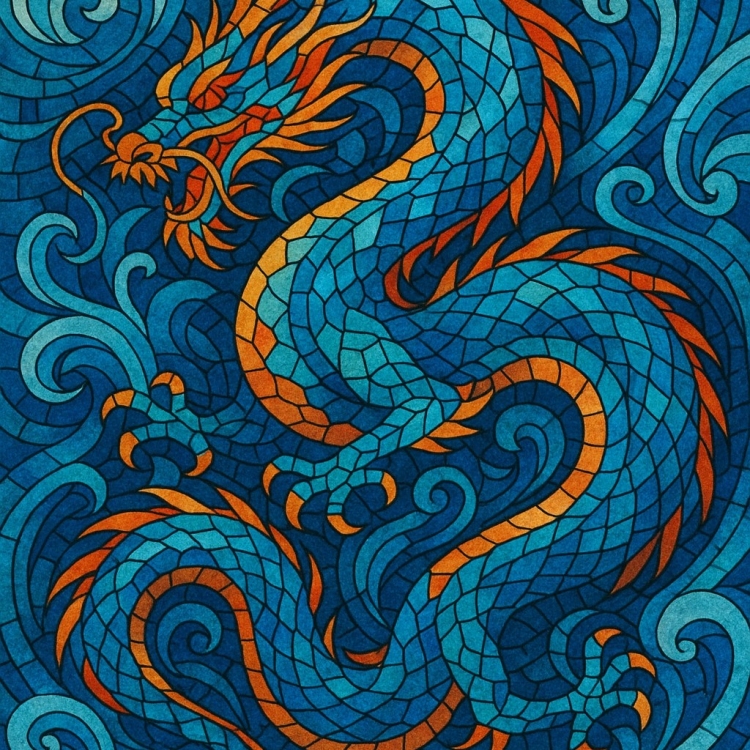 Water Eastern Dragon Mosaic