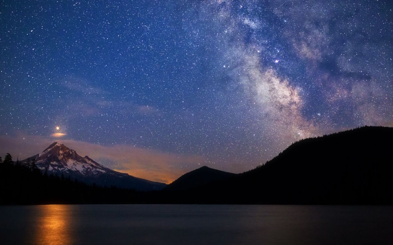 Starry Reflections Night Sky Over Calm Lake Moriihub